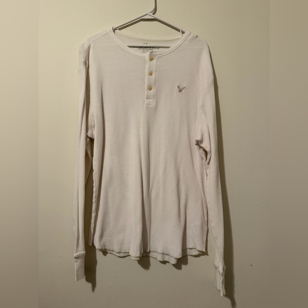 American Eagle White Waffle Knit Henley XL Long Sleeve